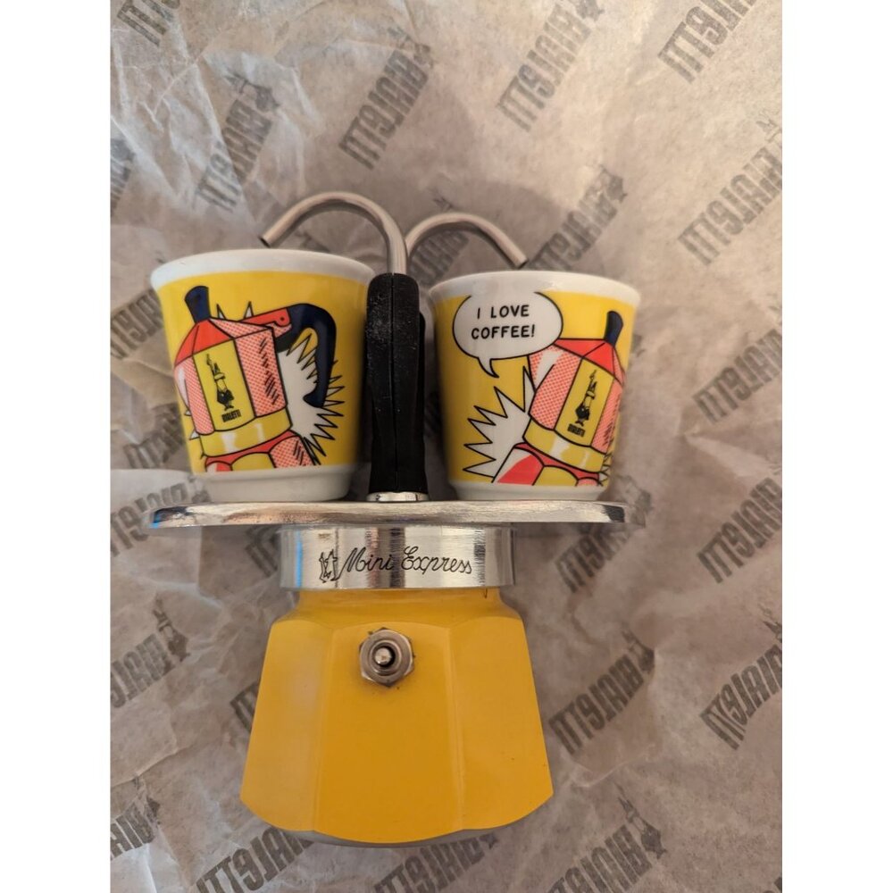 BIALETTI Mini Express Stove Top Espresso Maker 2-cups, Yellow/stainless Steel